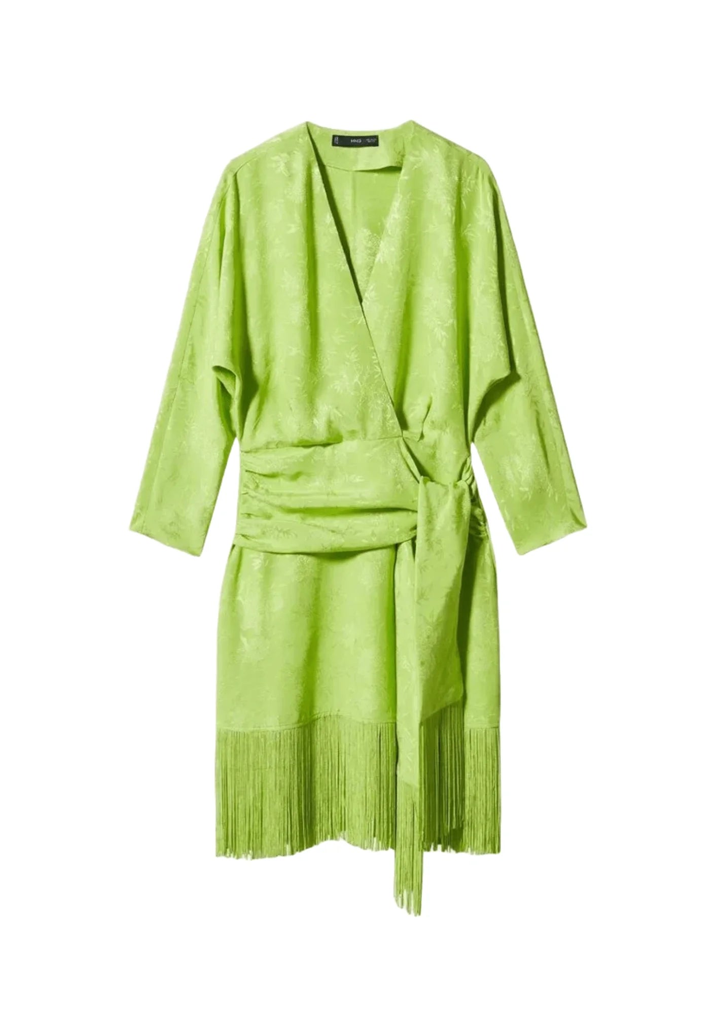 GREEN JACQUARD FRINGED DRESS