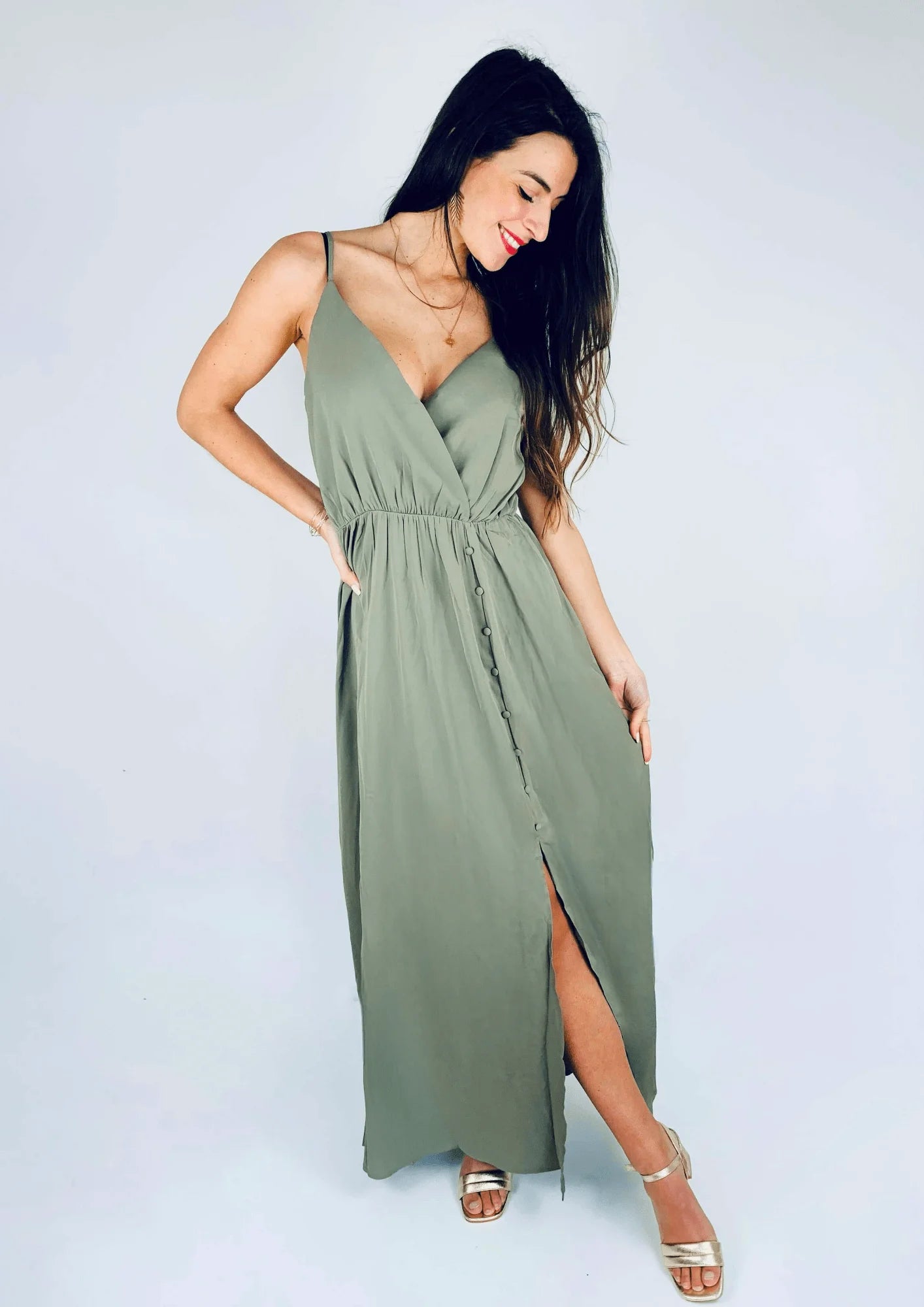 KHAKI LUCIE LONG DRESS
