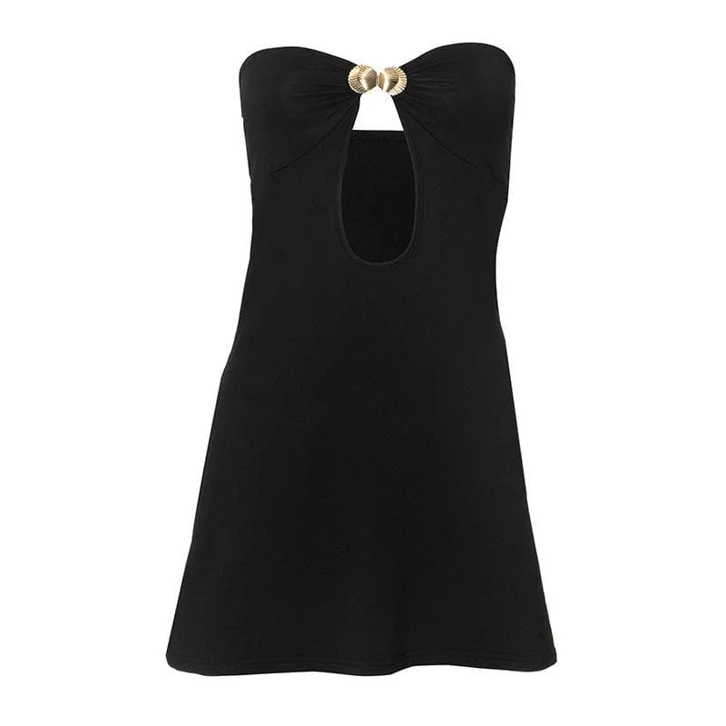 Metal applique hollow out solid tube cut out mini dress Fashionable Mini Dress with Pockets Metal applique hollow out solid tube cut out mini dress Fashionable Mini Dress with Pockets