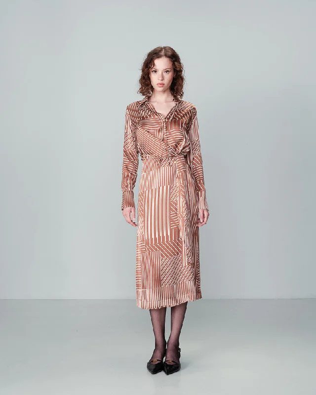 Nice Satin Stripe Dress Chocolate