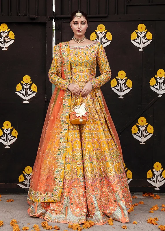 Pakistani Mehndi Dress Yellow Orange Lehenga Choli