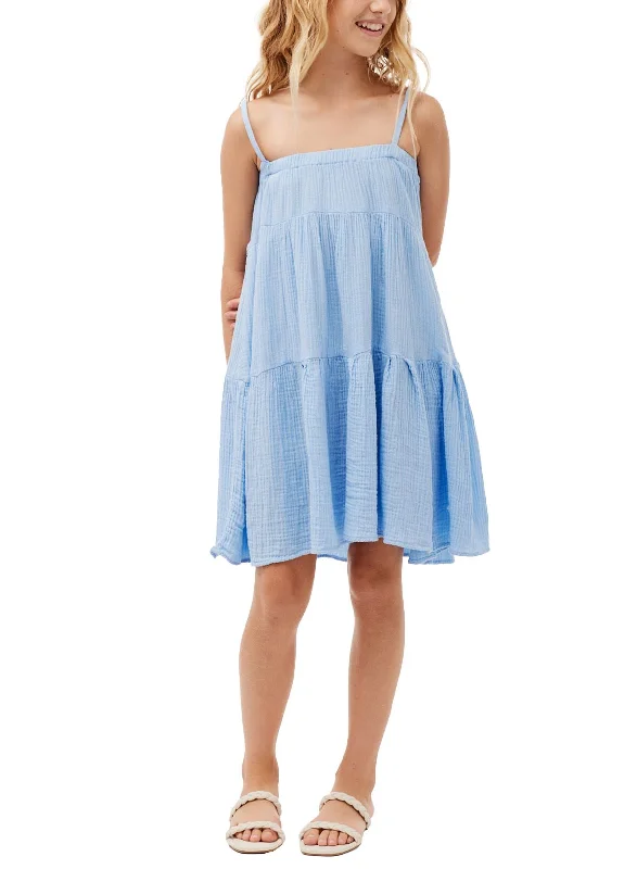 Pastel Blue Flowy Tiered Dress