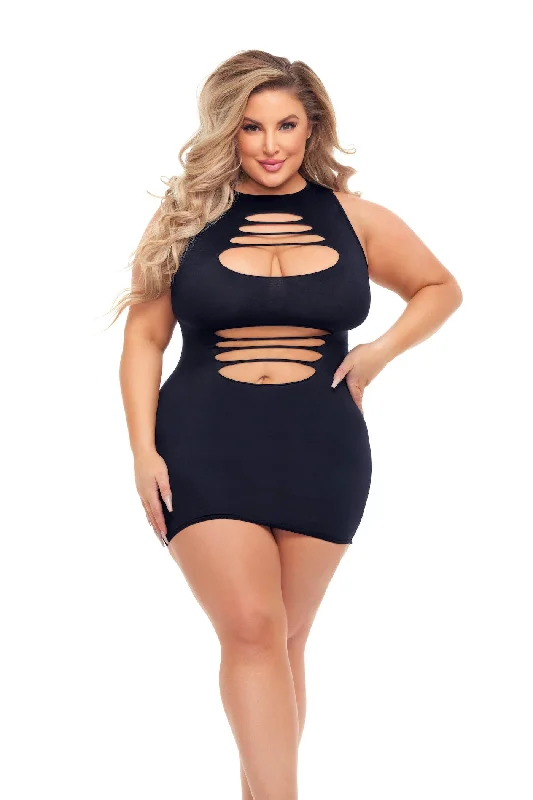 PL25122X Pink Lipstick Can'T Commit Black Dress