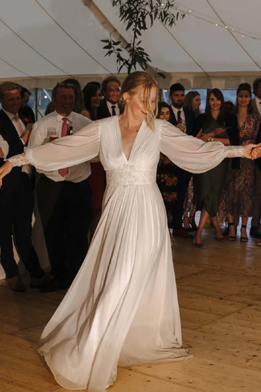 Plunging V-neck A-line Beach Made to Measure Bridal Dress