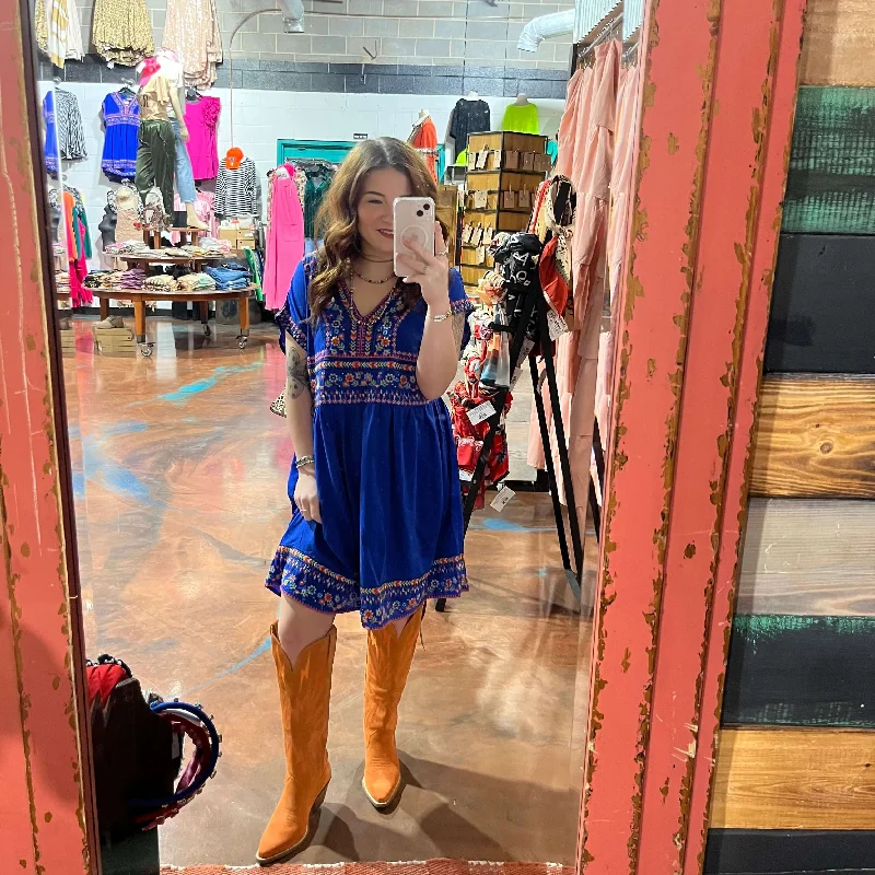 Royal Blue Short Embroidered Dress