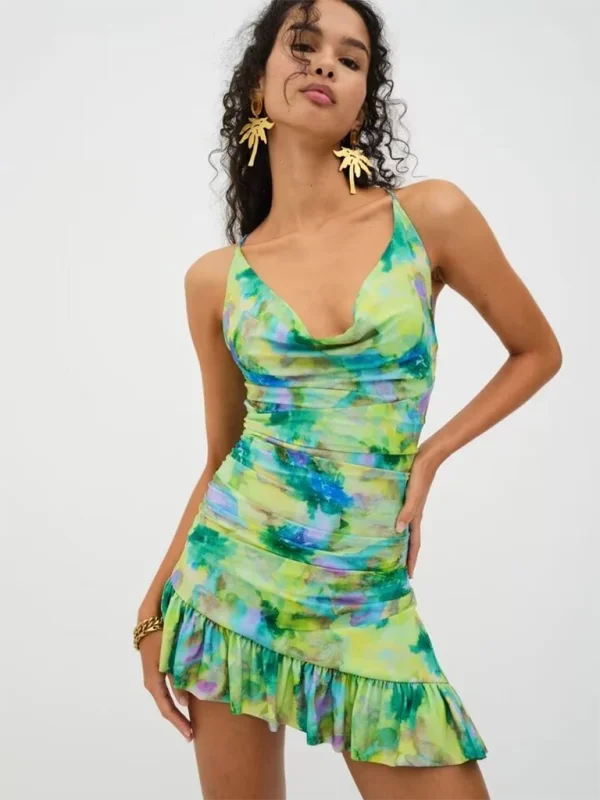 Blue Zone Planet | Roza's High Elastic Tie Dye Print Irregular Hem Spaghetti Strap Mini Dress Elegant Satin Mini Dress Blue Zone Planet | Roza's High Elastic Tie Dye Print Irregular Hem Spaghetti Strap Mini Dress Elegant Satin Mini Dress