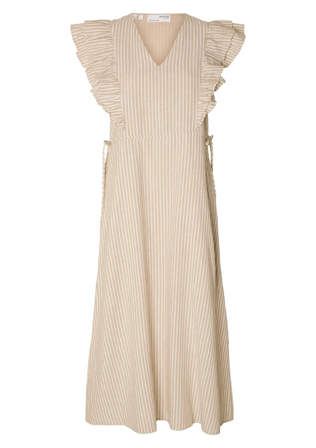Selected Femme Hillie Striped Linen Dress - Snow White/Humus