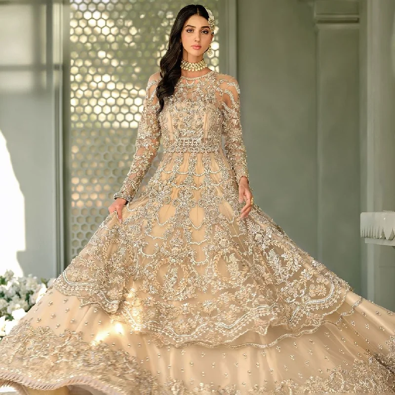 Peach Skin Lehenga Gown Pakistani Bridal Dresses
