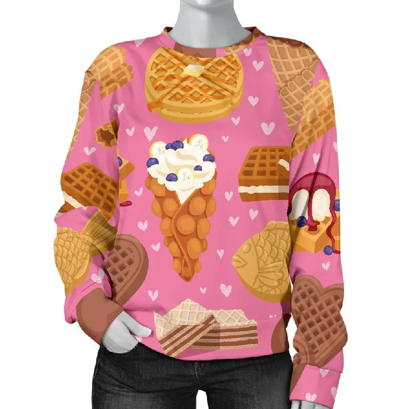 Waffle Dessert Pattern Print Women's Sweatshirt Hoodie with Mesh Breathable Sporty