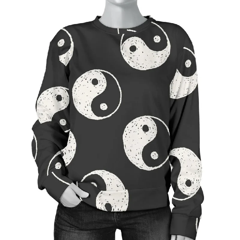 Yin Yang Black Pattern Print Women's Sweatshirt Hoodie with Drop Shoulder Relaxed Streetwear