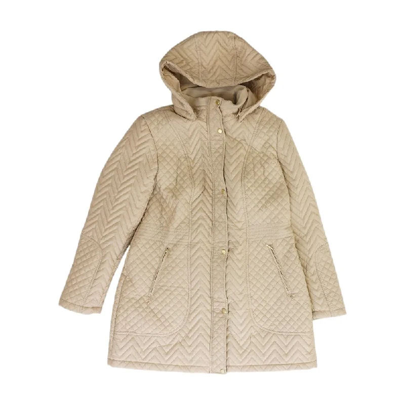 Beige Solid Puffer Jacket Jacket Blazer Coat