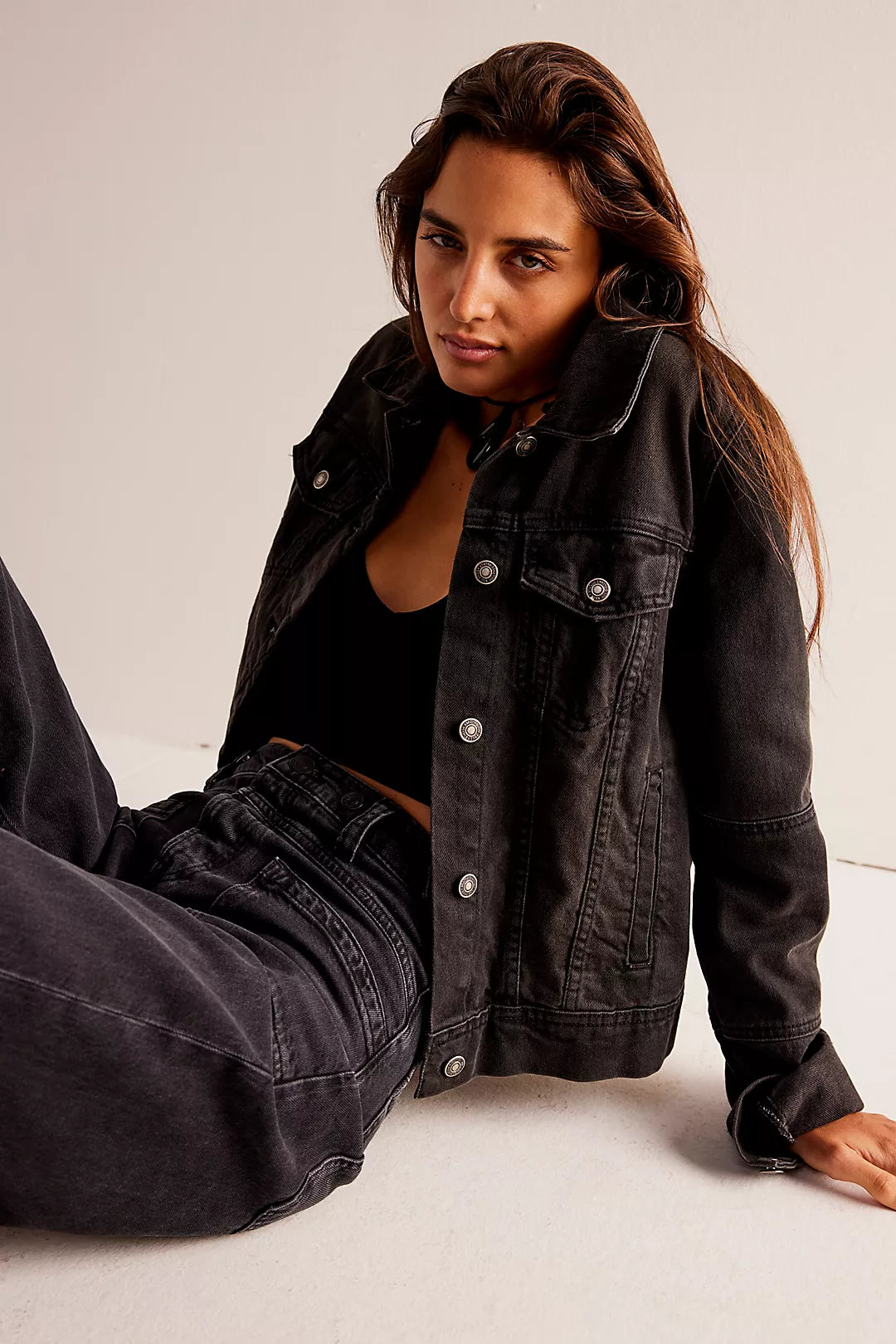 Black Rumors Denim Jacket Zippered Jacket Buttoned Jacket Snapped Jacket