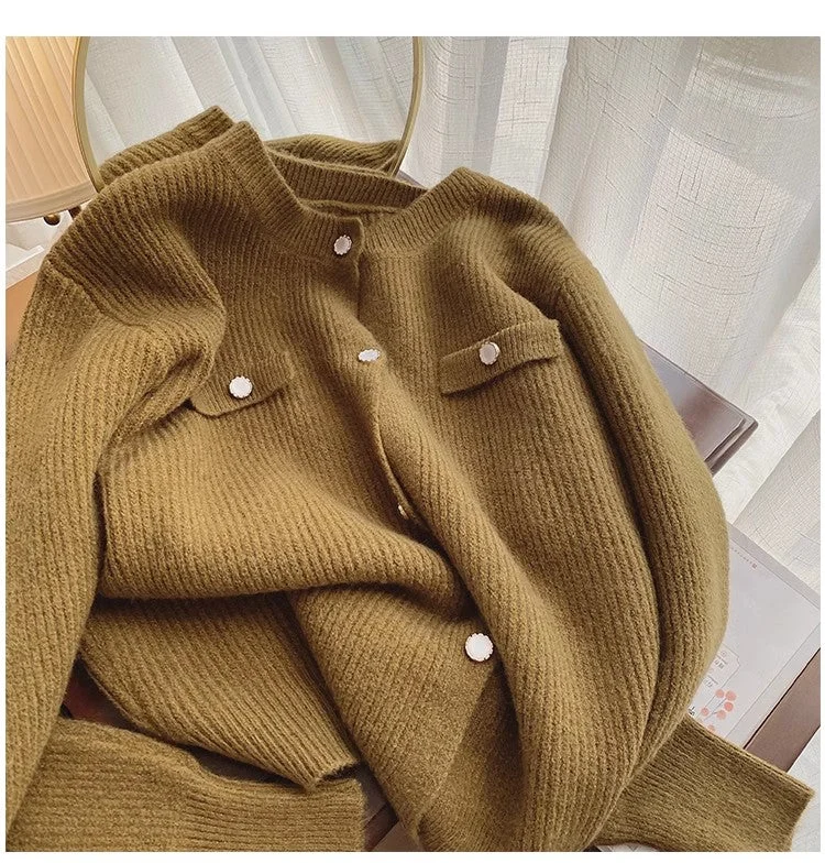 Round neck knitted cardigan for women design soft long-sleeved sweater jacket S4914 Stand-Up Collar Roll-Neck Collar Turtle Neck Round neck knitted cardigan for women design soft long-sleeved sweater jacket S4914 Stand-Up Collar Roll-Neck Collar Turtle Neck