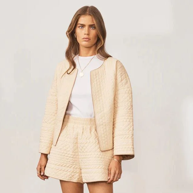 Sancia Ina Jacket - Almond A-Line Jacket Boat Neck Shawl Collar