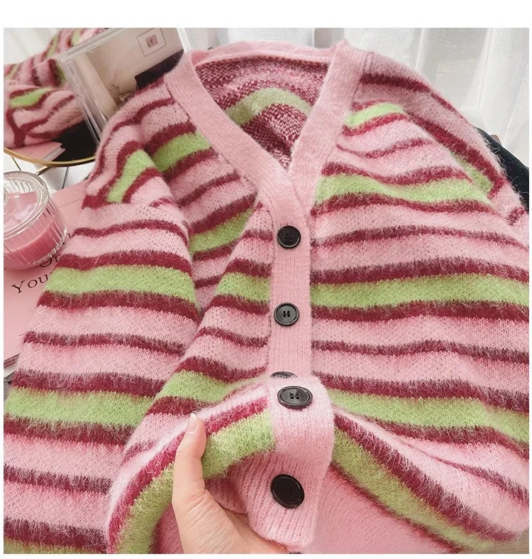striped long-sleeved sweater jacket for women new soft knitted cardigan S4919 Cardigan Sweater Pullover striped long-sleeved sweater jacket for women new soft knitted cardigan S4919 Cardigan Sweater Pullover