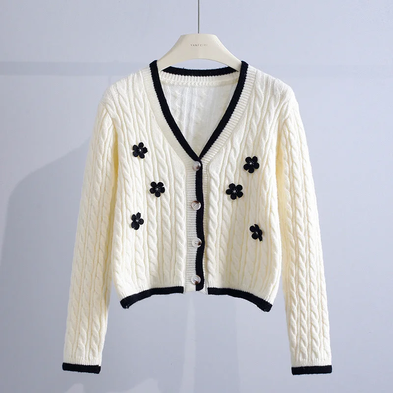 Chic Women’s Casual Floral Sweater Jacket Wool Jacket Cashmere Jacket Tweed Jacket