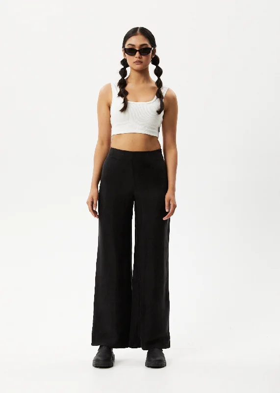 AFENDS Womens Gemma - Cupro Pants - Black Stretch Fit Pants