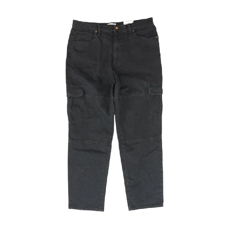 Black Solid Cargo Pants Casual Plaid Pants