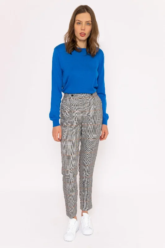 Button Detail Tailored Pant in Check Print Trendy Wide-Legged Trousers