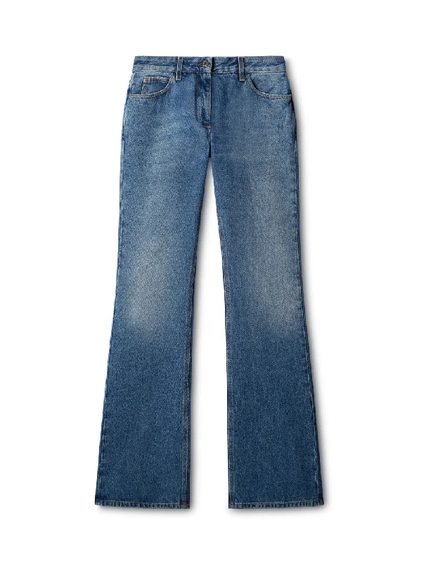 Off White Women Slim Flared 5Pkt Pants Blue No Color Comfortable Denim Pants