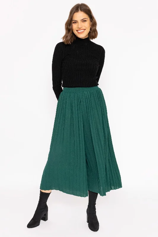 Pleated Wide Leg Pant in Green Casual Sweatpants Style