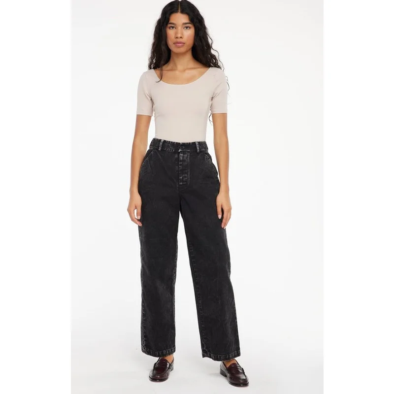 LACAUSA Women's Aiden Trouser Denim Jeans Size 6 Black Mineral Wash Mid Rise NWT Fashionable White Denim Jeans