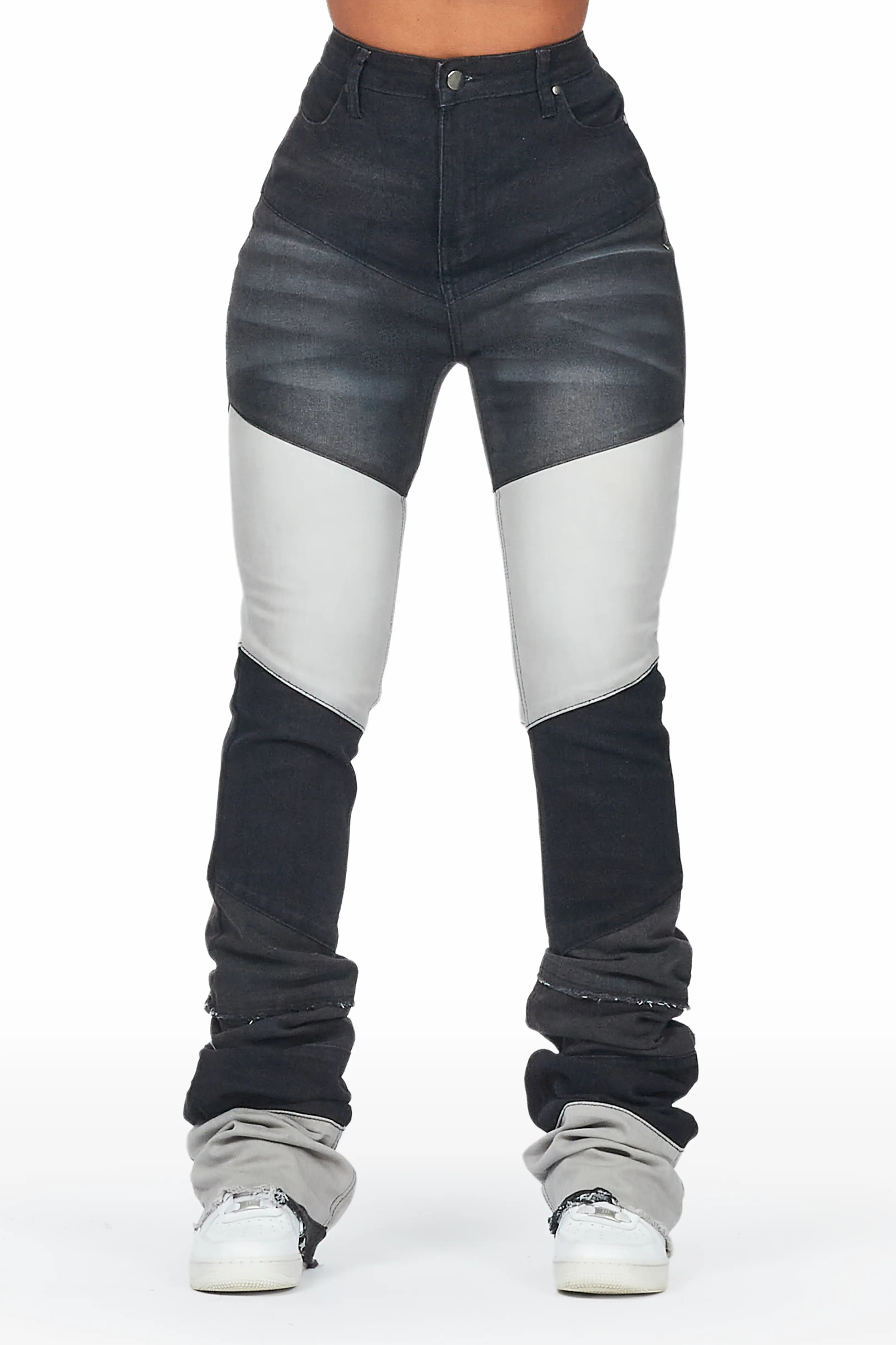 Verity Black Patchwork Super Stacked Jean Stylish High-Waist Skinny Denim