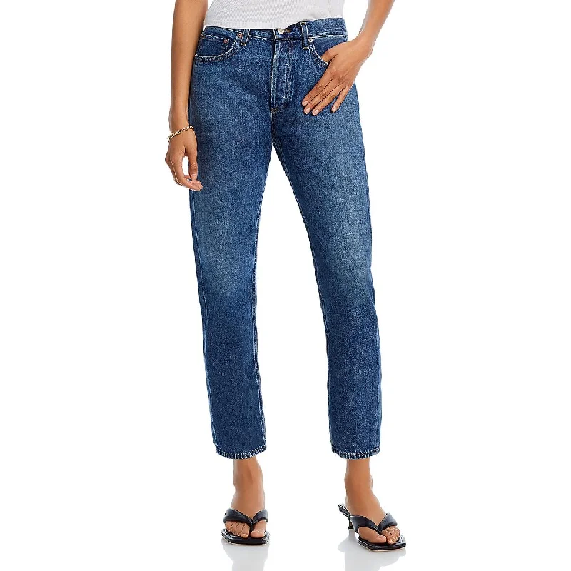 Parker Womens Mid Rise Dark Wash Straight Leg Jeans Comfortable Flare Leg Jeans
