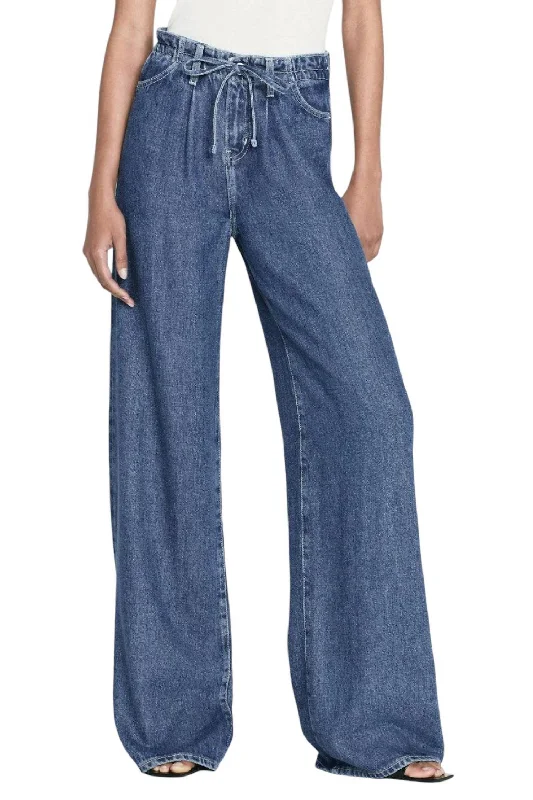 Super Drape Drawstring Wide Leg Jeans In Ghost Fashionable Straight Fit Denim