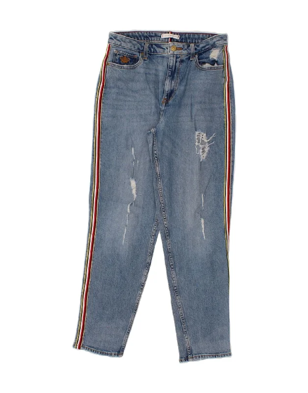 TOMMY HILFIGER Womens Distressed Tapered Jeans W30 L30 Blue Cotton Comfortable Folded Hem Jeans