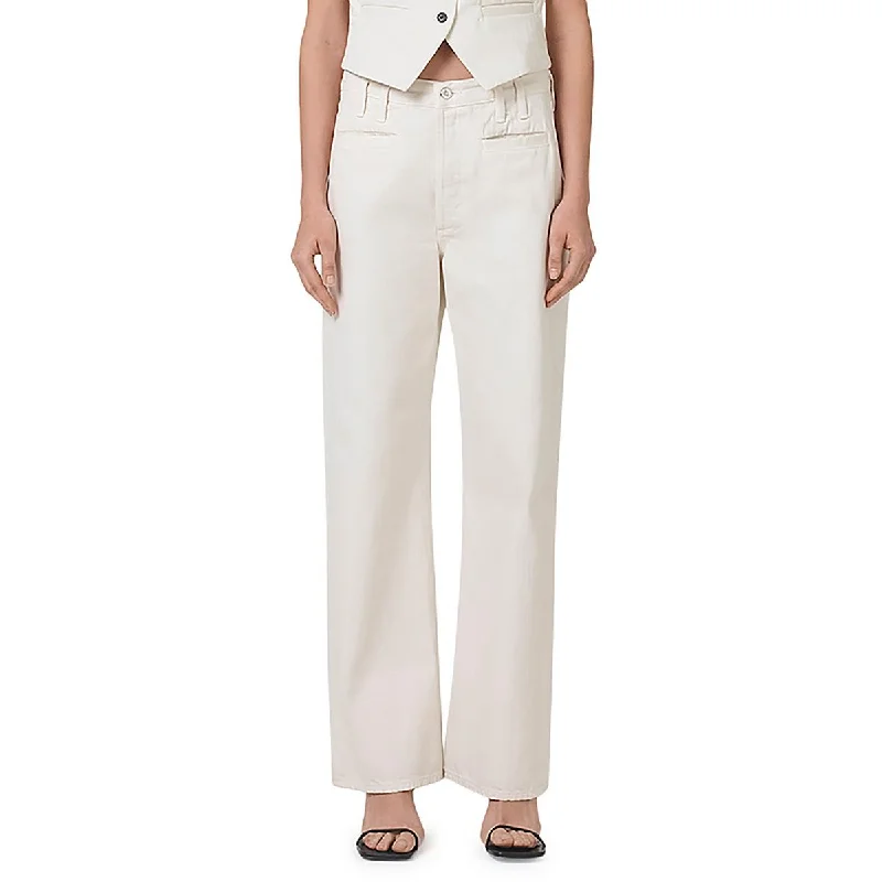 Womens High Rise Knit Wide Leg Jeans Trendy Pleated Waist Jeans