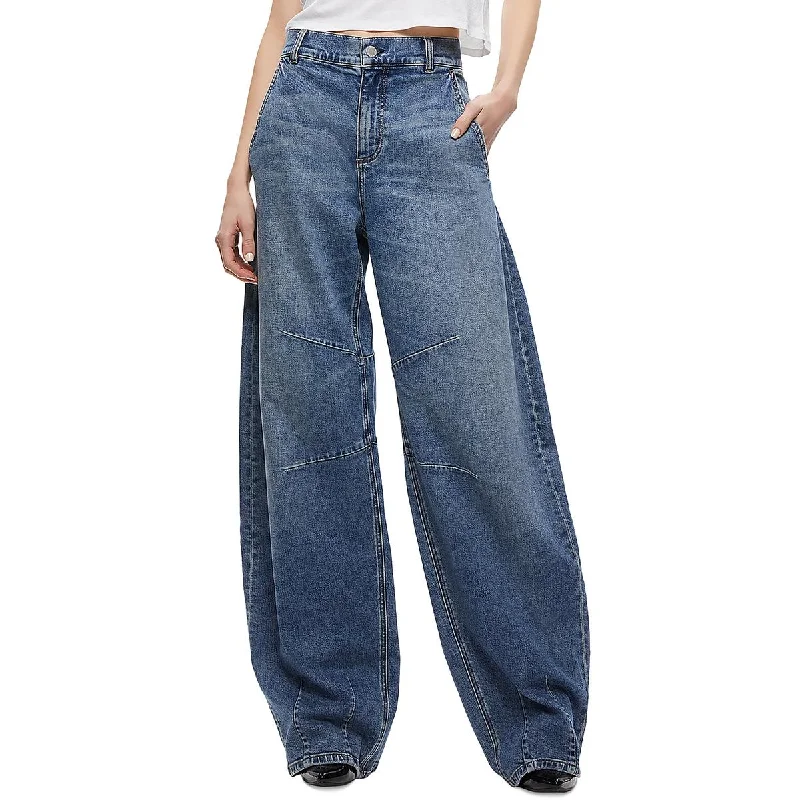 Womens Low Rise Medium Wash Wide Leg Jeans Trendy Skinny Fit Jeans