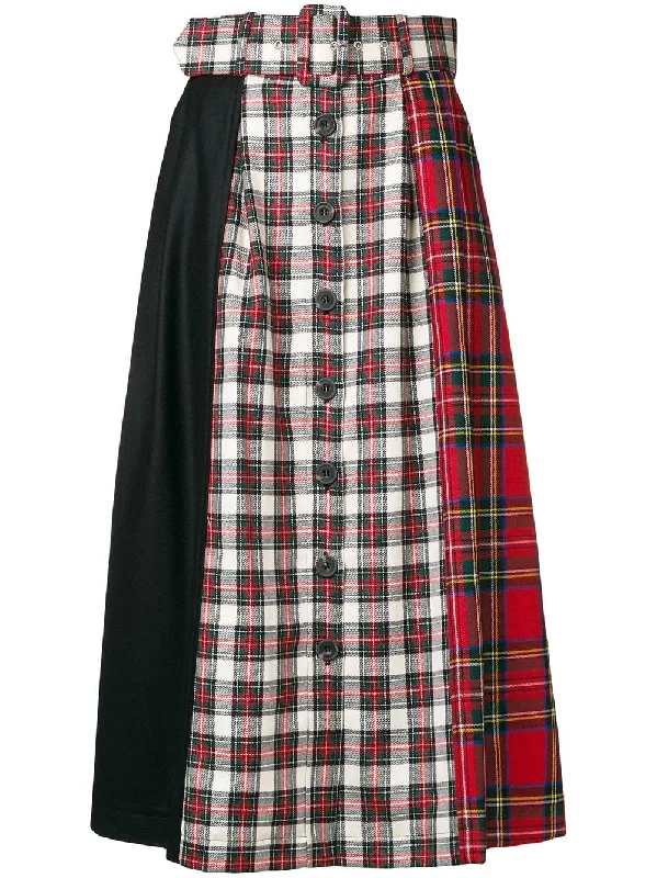 check mix midi skirt chiffon skirt floaty