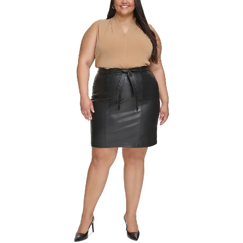 Plus Womens Faux Leather Pencil Skirt leather skirt bold
