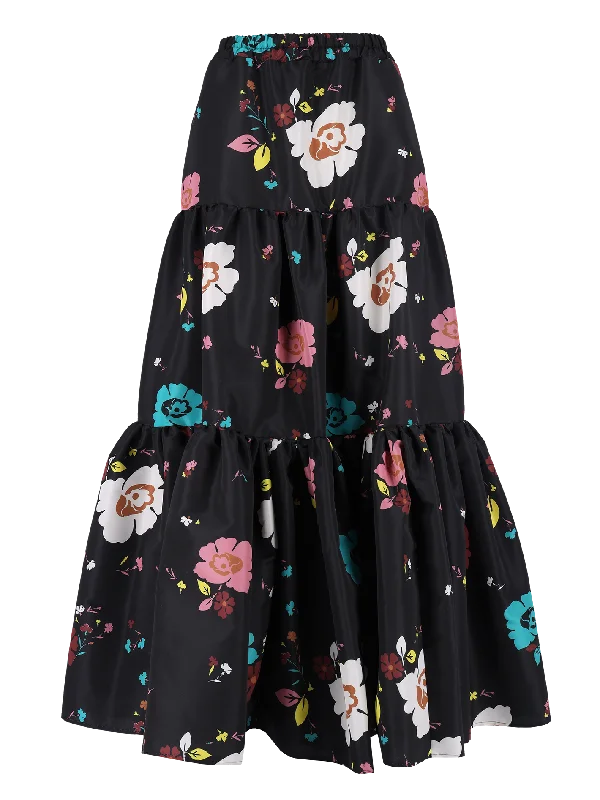 "big skirt" in floral print linen skirt natural