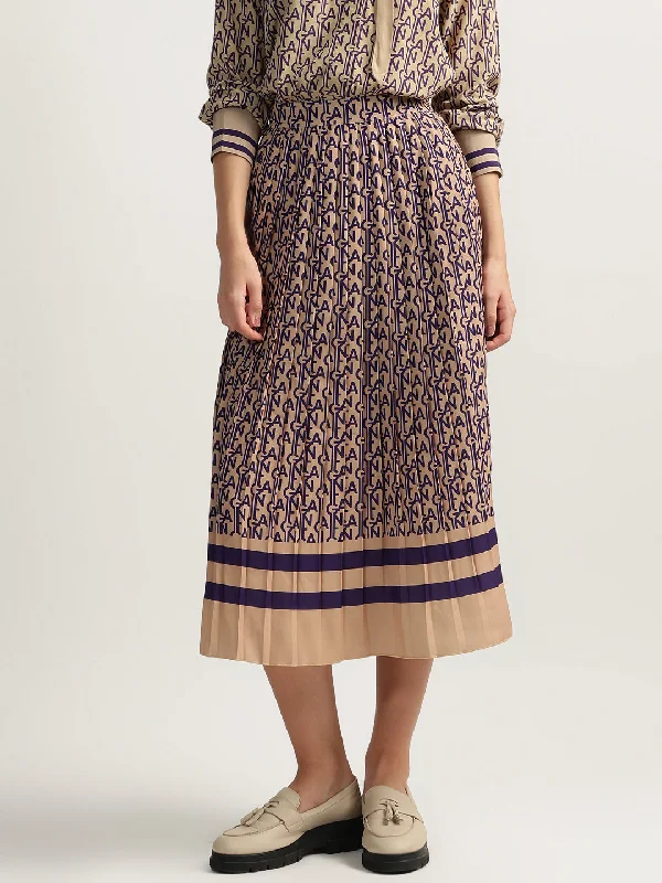 Gant Women Beige Printed Regular Fit A-line Pleated Skirt velvet skirt glossy