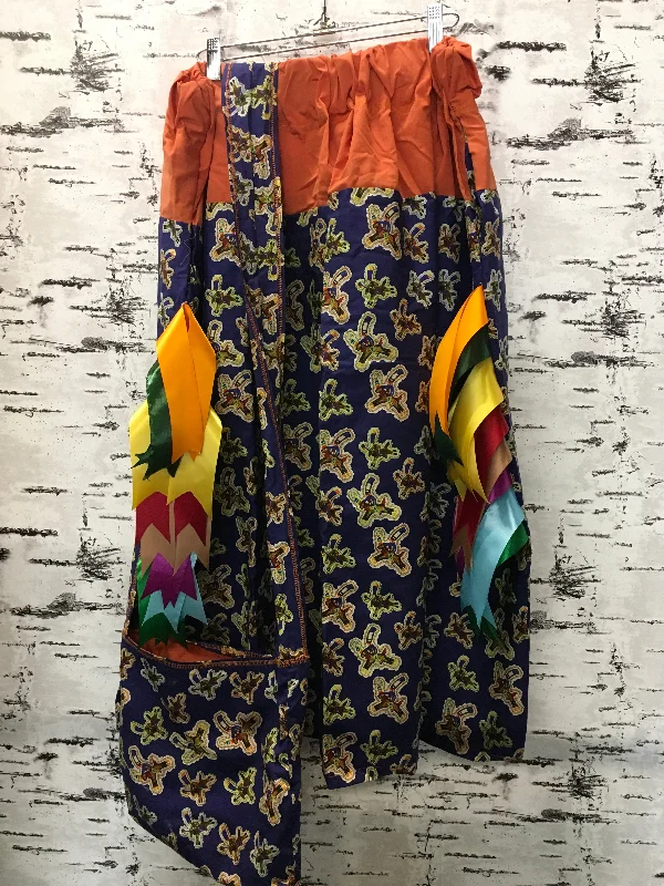 Handmade Blue Beaded Warrior & Orange Trim w/ Bag Ribbon Skirt elastic waist skirt
