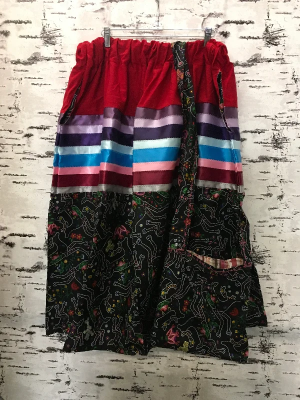 Handmade Beaded Floral Animal & Red Trim w/ Bag Ribbon Skirt flowy skirt hem