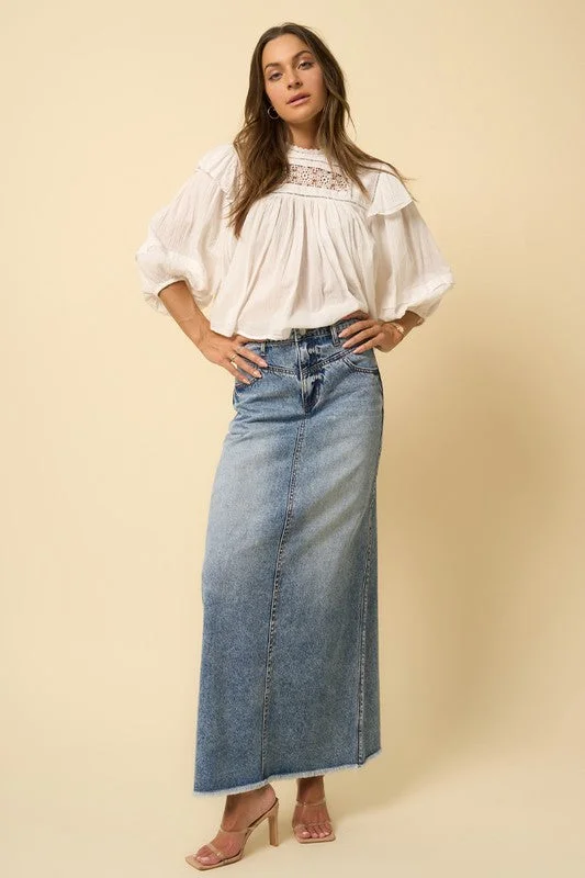 Insane Gene High Rise Flared Maxi Skirt patchwork skirt art