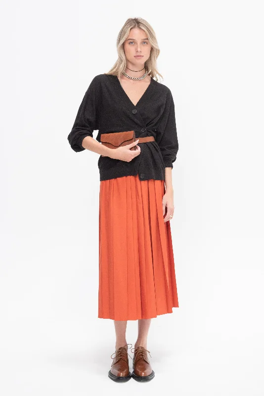 Kick Pleat Exclusive Pleated Skirt, Orange wool skirt sturdy