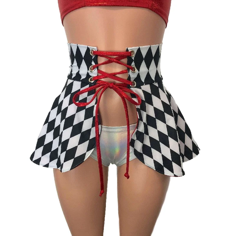 Lace-Up Corset Skirt - Harlequin Diamond casual skirt length