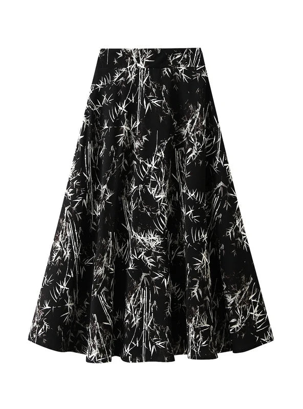 Long Ink Bamboo Print Skirt leather skirt modern