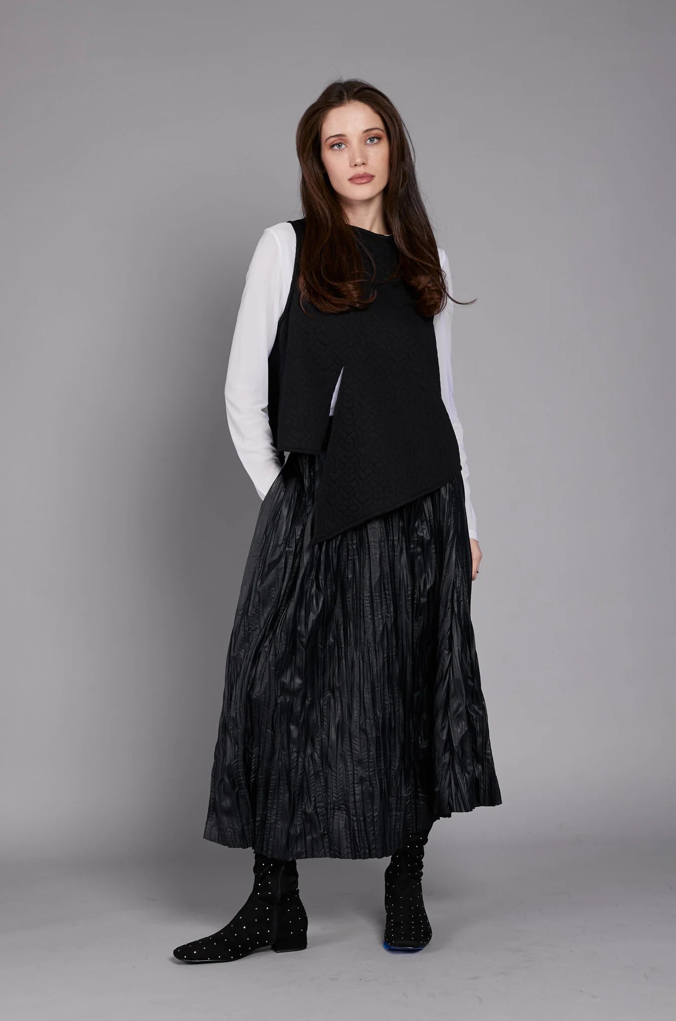 Paolo Tricot, WT330004 Pleated Skirt, Black chiffon skirt delicate