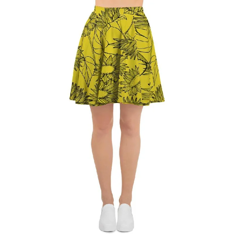 Sunflower Yellow Print Women's Skirt velvet skirt glossy