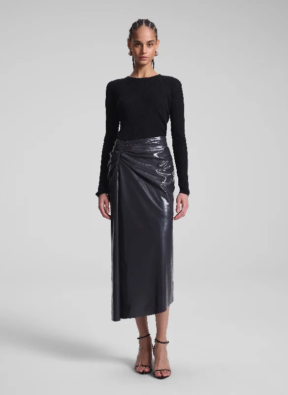 Tessa Patent Vegan Leather Midi Skirt linen skirt airy