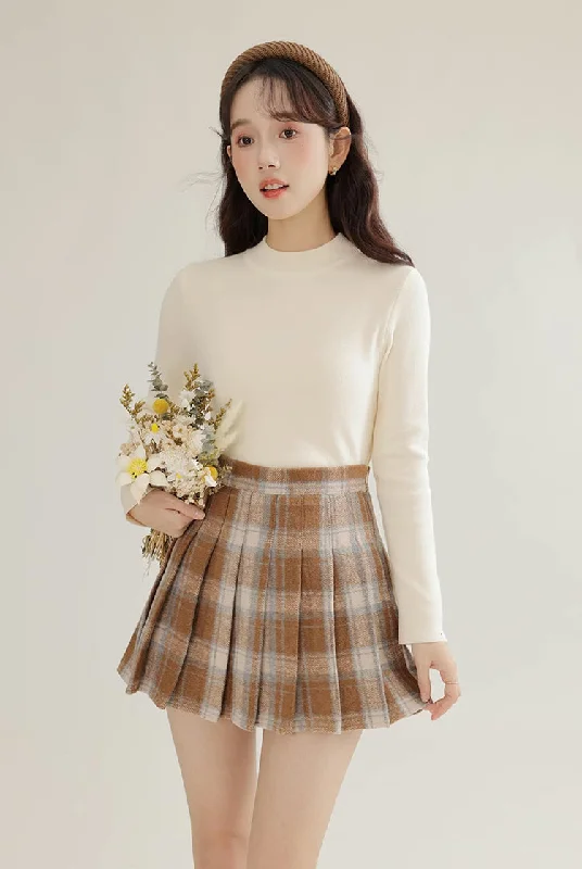 Toasted Plaid Pleated Tennis Skirt (3 Colors) button skirt front