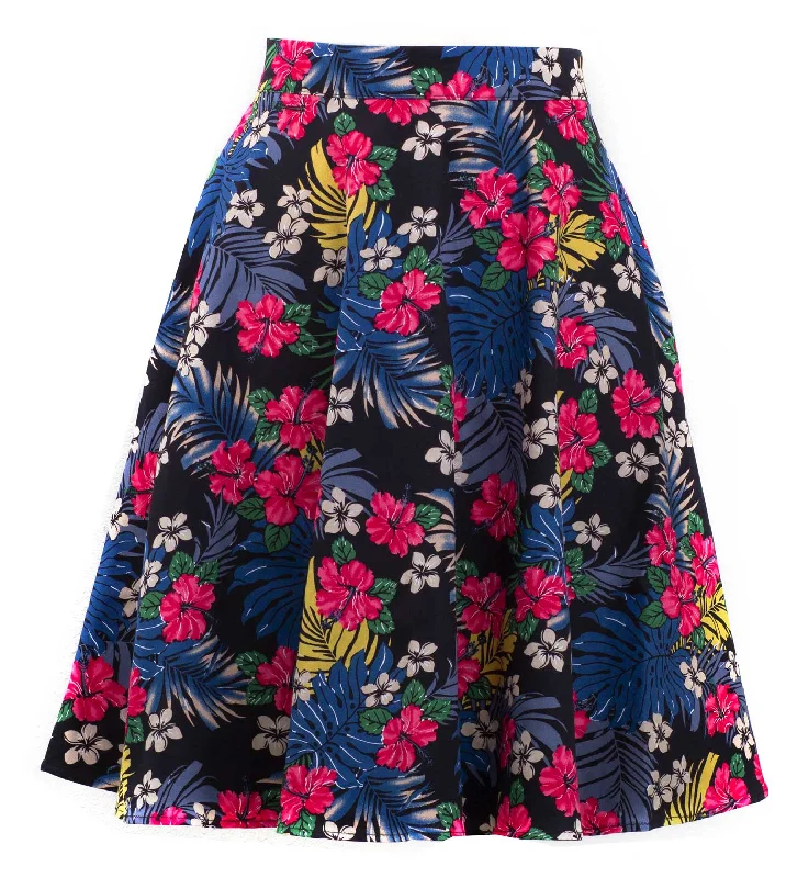 Tropical Hibiscus Floral Swing Skirt velvet skirt luxury